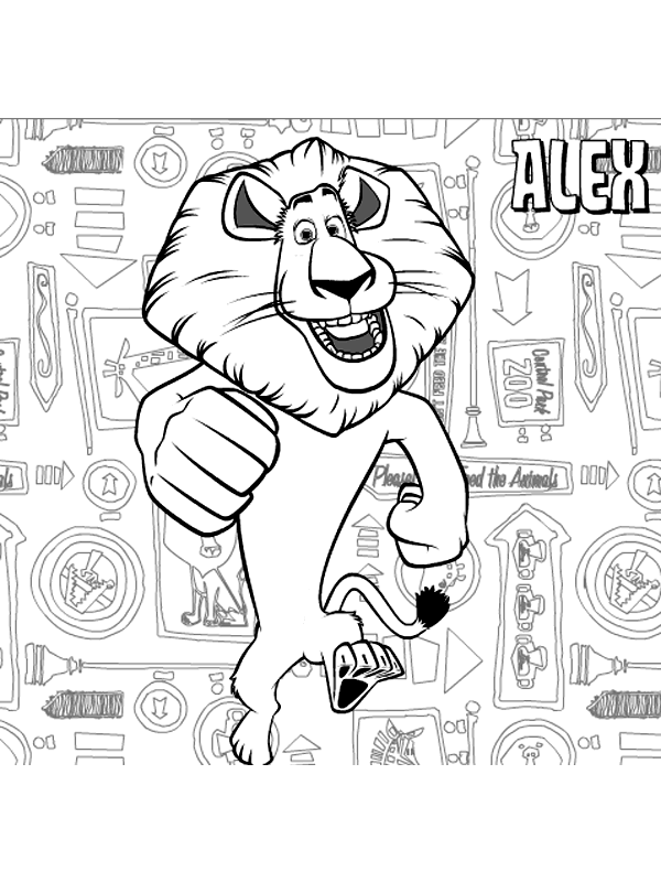 coloriage Madagascar alex le lion